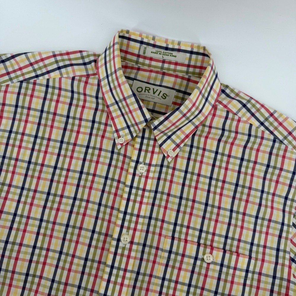 Orvis Shirt Mens Large Multicolor Tattersall Plaid Short Sleeve Button Down